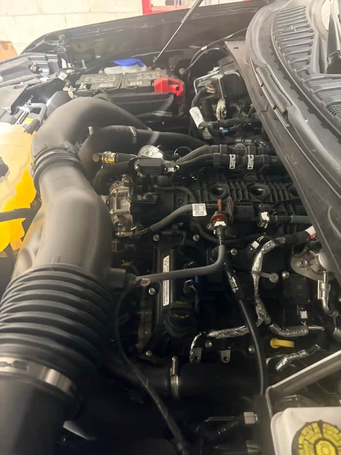 Ford engine bay during service