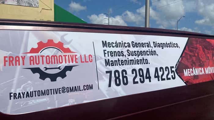 Fray Automotive mobile service van branding and contact information